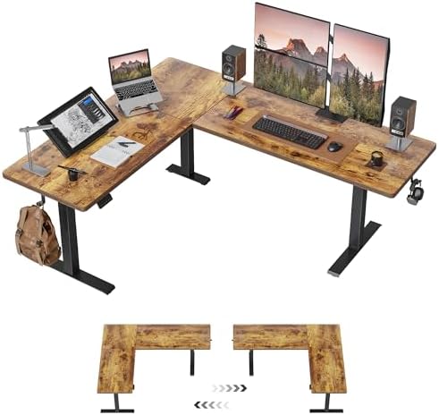 Cubiker 75 * 63" L Shaped Standing Desk, Reversible Corner Standing Desk, Suitable for Home Office, Rustic Brown by CubikerHomeOfficeFurniture