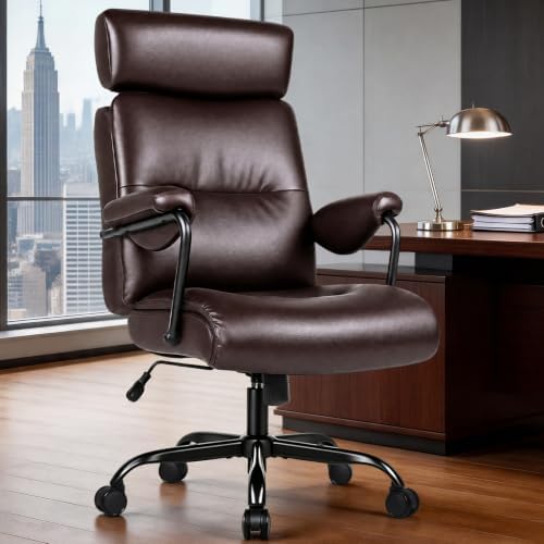 Executive Office Chair Ergonomic, Leather Desk Chair Comfy High Back, Brown by Unknown