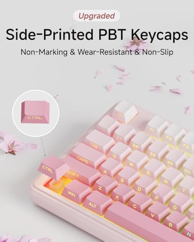 EWEADN V102 Wireless Keyboards, 98 Key Gaming Keyboard with Screen & Media Knob, Custom RGB Backlit, Tri-Mode BT5.0/2.4GHz/Wired Membrane Bluetooth Keyboard, Quiet Typing for PC/Mac-Gradient Pink - Image 6