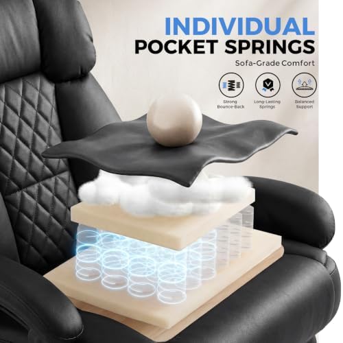 GTPLAYER Executive Office Chair Big and Tall Leather Gaming Chair with Pocket Spring Cushion & Ergonomic Lumbar Support for Lower Back Pain Relief, Comfy Desk Chair with Footrest, Matte-Black - Image 4