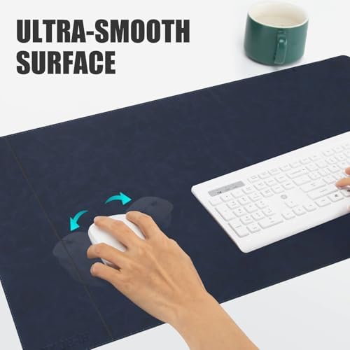 Magnetic Wireless Charging Desk Mat, 23.4''x15.6'' Large Office Mouse Pad, Microfiber Leather Mouse Mat with Ultra-Smooth Surface, Waterproof Computer Keyboard Desk Mat for Office & Home, Laptop, Blue - Image 6