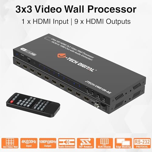 J-Tech Digital Video Wall Controller 3x3, 4K30Hz Input 1080P Output HDMI Video Wall Processor with Audio Extraction, 13 Display Modes 180° Image Rotation Edge Masking [JTECH-VW0109-AE] - Image 2
