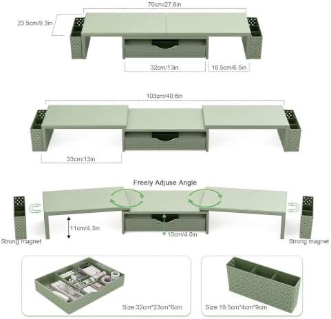 Spacrea Dual Monitor Stand Riser with Drawer and 2 Pen Holders - Image 5