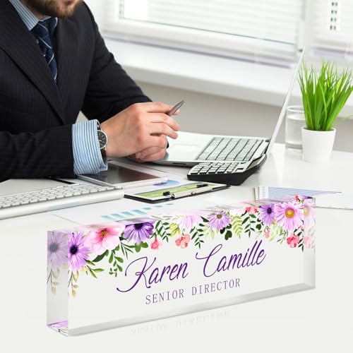 Custom Office Name Plate for Desk - Name Plate Personalized Gifts for Coworkers, Boss, Teacher, Social Worker - Acrylic Office Desk Decor for Women Men - Employee Appreciation Gifts (green purple) - Image 7