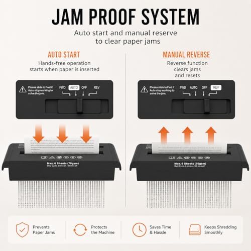 Compact Strip-Cut Paper Shredder, 6-Sheet Capacity, P-1 Security Level, 3-Minute Continuous Run, 4 Control Modes, Fits Most Trash Cans, Black - Image 4