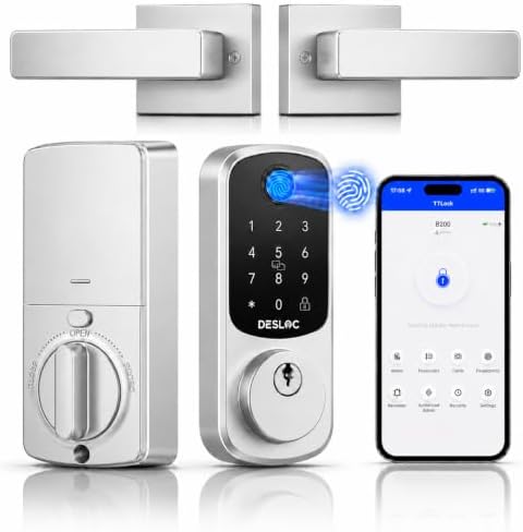 DESLOC B200 Fingerprint Smart Lock with 2 Lever Handles Set,Front Door Lock by DESLOC