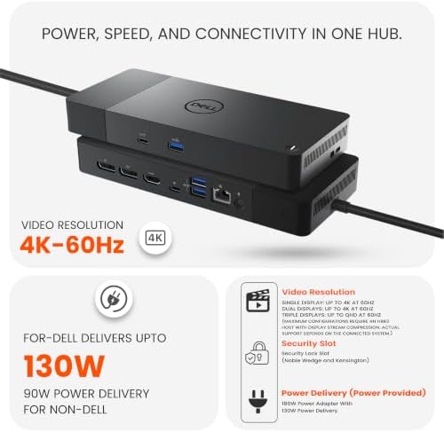 WD19S USB-C Dell Docking Station Dual Monitor Bundle, 180W Dock, 3 Year-Warranty with TT Cables 2m Each, 8k Display-Port, 4k HDMI, Ethernet + 180W Power Adapter, Microfiber Cloth - 4k Display - Image 3