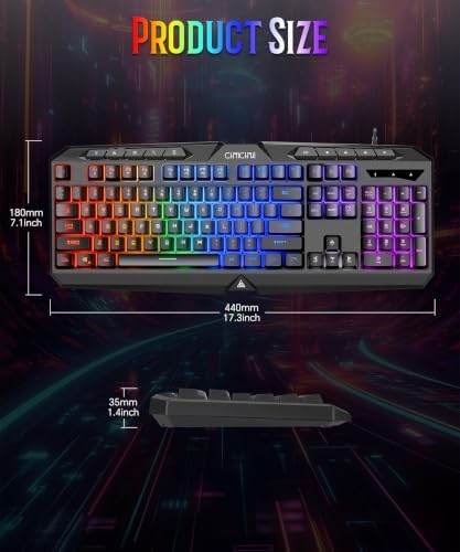 Light Up Gaming Keyboard Wired for PC PS5 Computer, USB Plug & Play, Quiet - Image 7