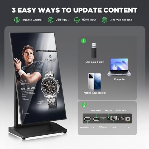 43 Inch Digital Signage Display, Screen LCD Advertising Kiosk, Portable Floor Standing Auto Ad Player Android OS App-Based Control with USB/HDMI/WiFi - Image 4