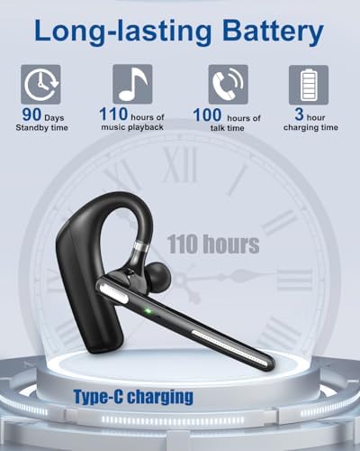 Kendir Bluetooth Headset V5.4, Wireless Bluetooth Earpiece with CVC8.0 Dual Mic Noise Cancelling 110 Hours Talktime for Cell Phone/iPhone and Android Headphones for Trucker/Driver/Business - Image 2