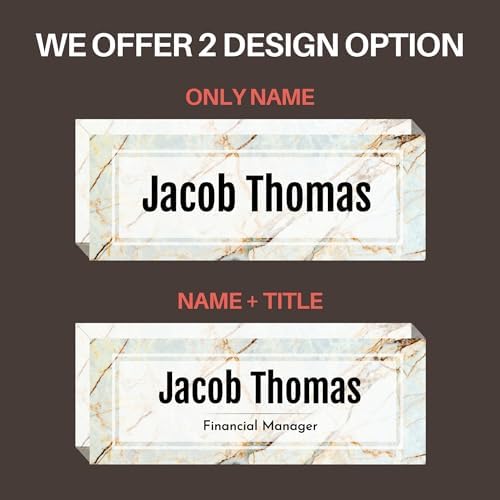 Customized Clear Acrylic Thick 8x3" Desk Name Plate Block with Personalized Logo - Professional Office Decor - Customized Acrylic Plate Gift for Teacher Co-workers (Beige Marble) - Image 3