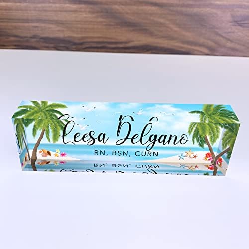 Artblox Office Desk Name Plate Personalized | Custom Name Plates for Desks | Sea Beach Design On Clear Acrylic Glass | Office Desk Decor - (8" x 2.5") - Image 4