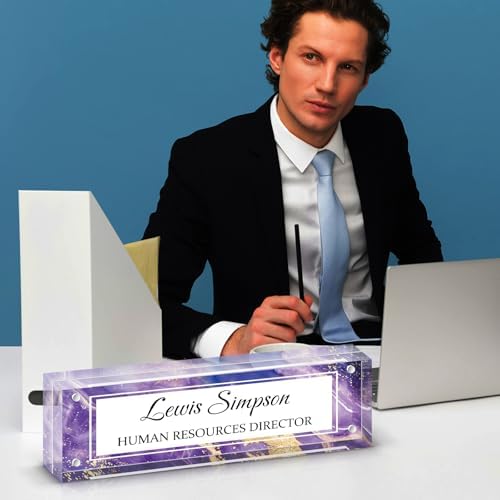 Desk Name Plate Personalized, Desk Double sided pattern Name Plate Personalized Office Desk Decor for Women and Men , Teacher Nurse Boss Employee Appreciation Gifts (Purple marble, fixed pattern) - Image 5