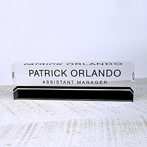 Artblox Office Desk Name Plate Personalized | Custom Name Plates for Desks on Acrylic Glass Decor | Office Desk Decor Nameplate | Desk Accessories | Black Stripe - (8" x 2.5") - Image 4
