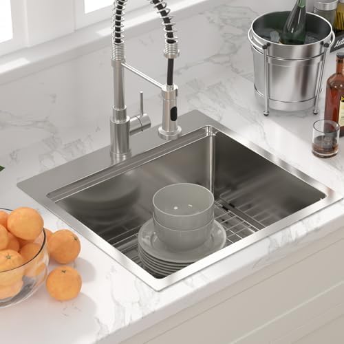 Sarlai Drop In Kitchen Sink - 21x20 Drop In Kitchen Sink Ledge Workstation 16 Gauge Stainless Steel Topmount Deep Single Bowl Over Counter Sinks Basin Round Corners - Image 3