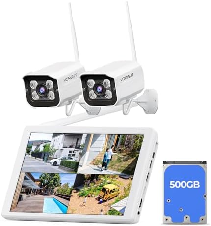 Wireless Security Camera System with 10" Monitor, 2X 3MP Metal Cam by VORGUT
