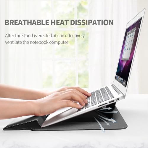 4 in 1 Ergonomic Workstation Set - Foldable Laptop Sleeve and Stand, Premium Leather Portable Computer Riser for 11-17 Inch Laptops, Waterproof Travel Organizer with Cooling Design (Brown,16-17") - Image 3