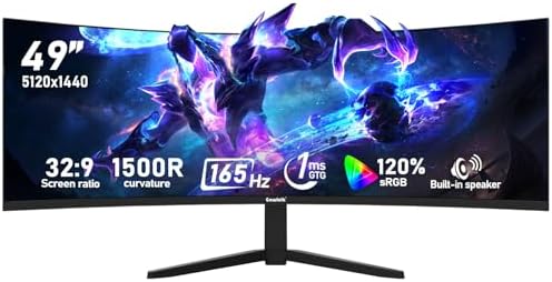 Gawfolk 49 inch Super Wide Curved Gaming 165Hz Monitor, DQHD PC Screen by Gawfolk
