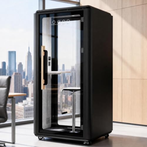 Soundproof Office Pod Booth, Quiet Meeting Pod with Acoustic Panels, Portable Modular Pod, Privacy Booth for Private Phone Calling, Single Person Workspace with Sound Isolation(Black) by FlexibleLivingSpaces