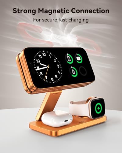 UEQ Foldable 3 in 1 Wireless Charging Station for Apple Mag Safe Charger Stand,Fast Magnetic Wireless Charger Station for iPhone 17 Air 16 15 14 13 12 Series,Airpods Pro,Apple Watch Ultra (Orange) - Image 6