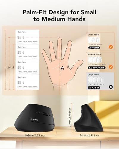 KYSONA Ergonomic Mouse Wireless, Bluetooth Vertical Mouse, 5-Level Adjustable DPI, 2.4G Silent Switch Mice for Windows, MacOS, IPadOS, Laptop, PC, Black - Image 7