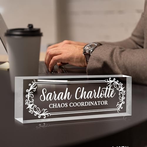 Custom Name Plate for Desk, Personalized Desk Name Plate on Clear Acrylic Glass, Appreciation Gifts for Teacher Employee Boss Coworkers Nurse, Office Desktop Accessories for Women Men (Engraved Thorn) - Image 3