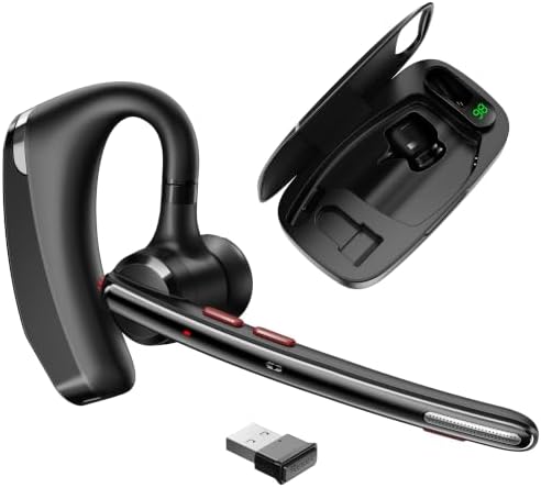 Bluetooth Headset V5.3, Wireless Headset with Dual Noise-Canceling Microphones, Portable Charging Case, 300H Standby Time, Hands Free Headphones for Computer/Cell Phones, Trucker/Home/Office/Work by COMEXION