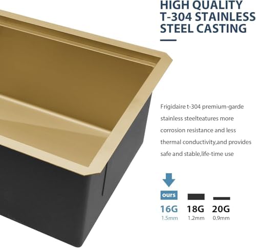 Lordear Gold Undermount Kitchen Sink 36" x 19" Stainless Steel Sinks 16 Gauge Single Bowl Ledge Workstation Handmade Under Counter Kitchen Sink Basin with Built-In Accessories - Image 5