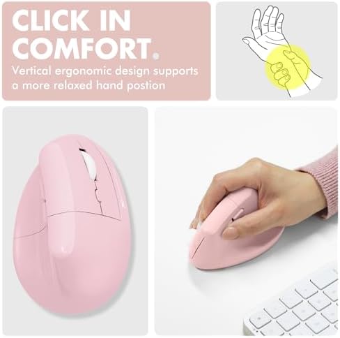 X9 Performance Wireless Vertical Ergonomic Mouse - (BT + 2.4Ghz) - Click in Comfort - Up to 4000 DPI, 6 Button, Rechargeable - Bluetooth Ergonomic Vertical Mouse Wireless - for Mac and PC - Pink - Image 2