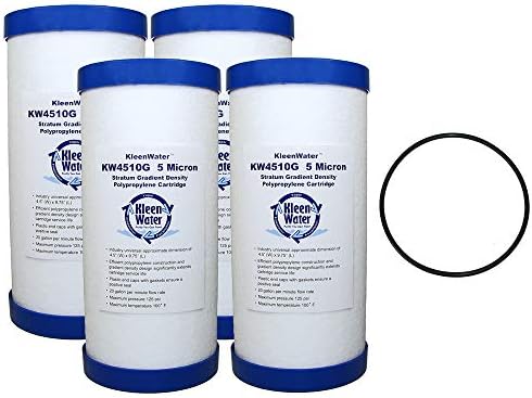 KleenWater KW4510G Dirt Rust Sediment Filter Multi-Pack, Whole House Water Filter Replacement Cartridge, Set of 4, PWFRG357 O-Ring, Qty 1 by KleenWater