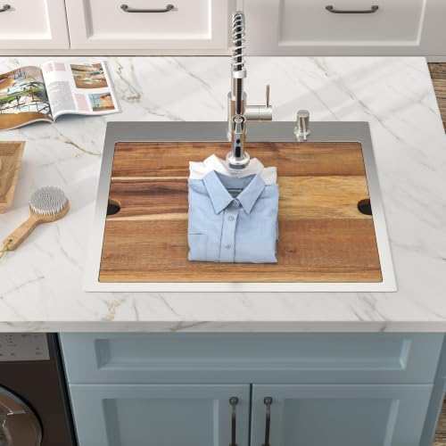 25" x 22" Drop In Workstation Laundry Utility Sink with Faucet - Image 3