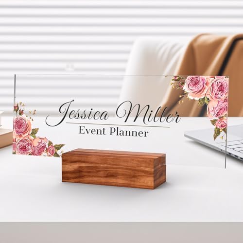 Personalized Acrylic Desk Name Plate with Walnut Wood Base by nyareka