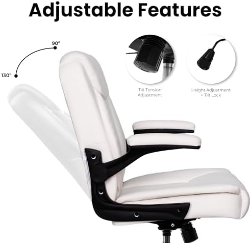 NEO CHAIR PU Leather Office Desk Chair with Adjustable Arms, All White - Image 6