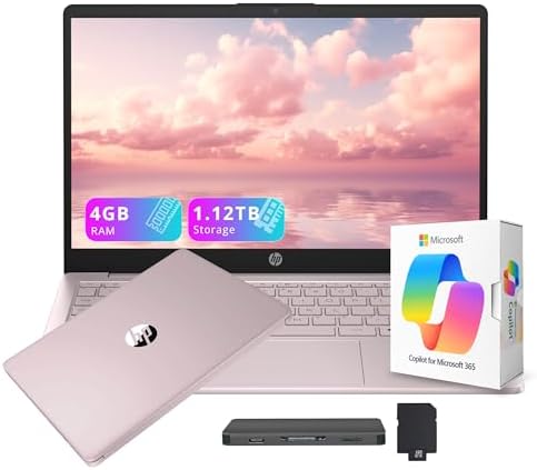 HP Stream 14" HD Student&Business Laptop with AI Copilot, Intel Processor N150, 4GB RAM, 1.12TB Storage (128GB UFS + 1TB Docking Station), 1 Year Office 365, Intel Graphics, Win 11, Tranquil Pink by Unknown