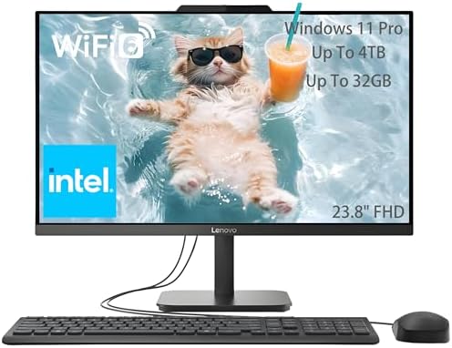 Lenovo 23.8" FHD All-in-One Desktop Computer for Home & Business, Intel N100 (up to 3.4 GHz), 32GB RAM, 1TB SSD, Intel UHD Graphics, RJ45, Bluetooth, HDMI, Wi-Fi, Keyboard & Mouse, Windows 11 Pro by LENOVO