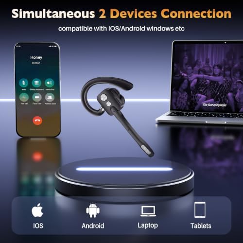 Bluetooth Headset, Wireless Headset with Dual-Mics & Noise Cancelling, Bluetooth Earpiece with Mute for Office Business Work Trucker, V5.3 Hands-Free Headset with QCC Chip for Phone PC iOS Android - Image 5