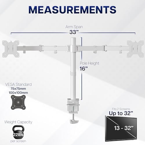 VIVO Dual Monitor Desk Mount, Heavy Duty Fully Adjustable Stand, Fits 2 LCD LED Screens up to 32 inches, White, STAND-V032W - Image 4