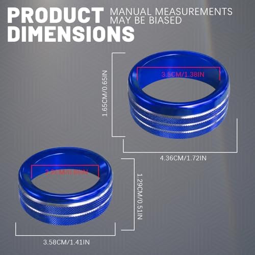 3PCS Air Conditioner Switch Button Knob Cover, Aluminum Alloy Knob Ring Trim Cover, Climate Control Knob Covers, Auto Accessories Compatible with Most Vehicles (Blue) - Image 2