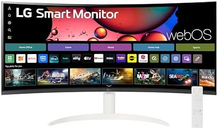LG 34SR60QC-W 34-inch QHD (3440x1440) Curved Smart Monitor with Streaming, UltraWide Screen, webOS, HDR10, 100Hz, Built-in Speaker, AirPlay2, Screen Share, Bluetooth, ThinQ App, White by Unknown