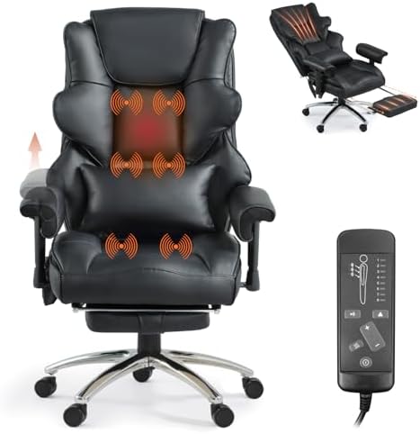 Vibration Massage Heated Office Desk Chair with Foot Rest, Black by Unknown