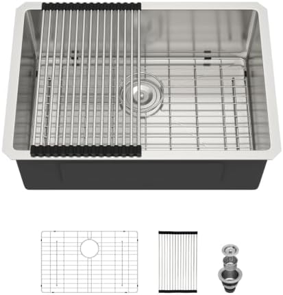 Mocoloo 26 Inch Undermount Kitchen Sink - 26x18 Stainless Steel Sink 16 Gauge Round Corner Single Bowl Deep Basin Under Counter Kitchen Sinks by MocolooHome