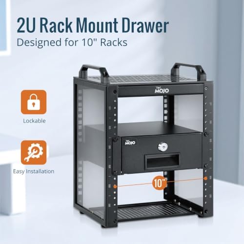 Tecmojo 2U Rack Mount Drawer for 10in Server Rack or Cabinet, Sliding and Lockable 10in Server Rack Drawer,Load-Bearing 33lb (15kg),with 3 Cable Management Holes - Image 4