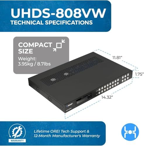 OREI 4K 8x8 Seamless HDMI Matrix Switch Video Wall Controller HDMI Processor Upto 4K 60hz 4:4:4 8-bit - HDMI 2.0, HDCP 2.2, 18 Gbps, UltaHD 4x2, 2x2, 1x4, 1x2, 4x1 Remote Control (UHDS-808VW) - Image 5