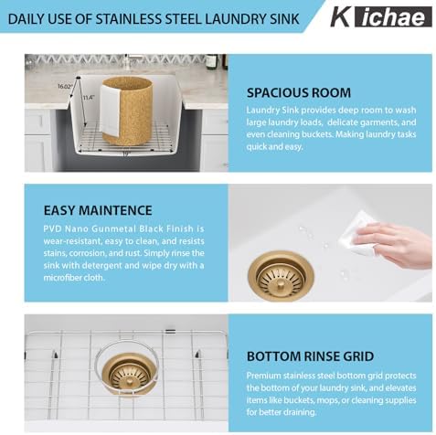 Kichae 12 Deep Undermount Laundry Sink 21x18 Granite Composite Quartz Sink - Image 4