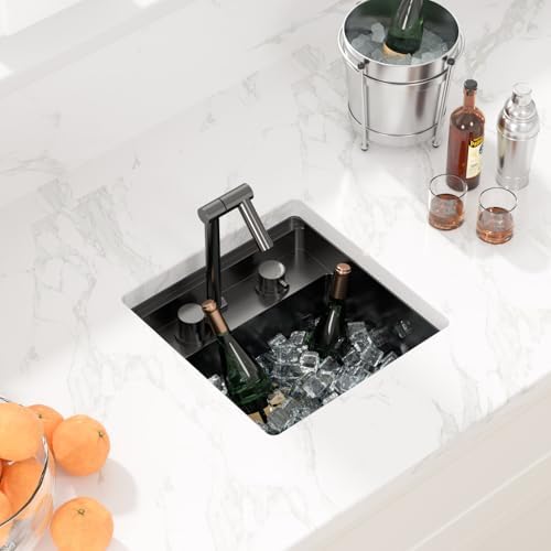 Sarlai Black Undermount Bar Sink With Foldable Faucet - 15x15 Inch Outdoor Black Kitchen Sink RV Workstation 16 Gauge Stainless Steel Single Bowl Handmade Outdoor BBQ Sinks with Lid - Image 4