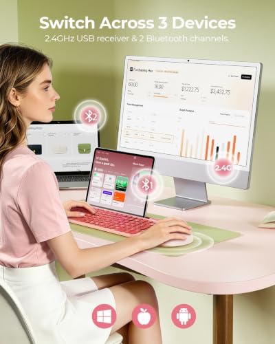 seenda Ergonomic Wireless Mouse, 52° Vertical Bluetooth Mouse,Light Pink - Image 4