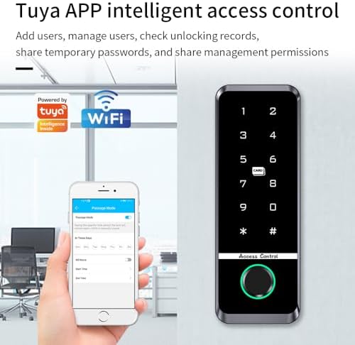 WiFi Access Control Keyboard Fingerprint Door Lock 125Khz EM+13.56Mhz MF RFID Card Reader Controler Keypad Intercom System,Smart Lock Electronic System Work with Tuya App Control Waterproof IP67 - Image 2