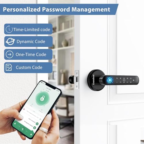 Fingerprint Door Lock Biometric Door Knob with Keypad Keyless Entry, 5-in-1 Door Locks for Bedrooms(Fingerprint/App/Code/Key/IC Card), Home Hotel Office Apartment Black - Image 4