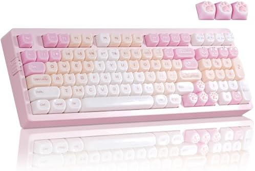 ZORNHER ZH980 Pink Mechanical Keyboard,95% Cat Keyboard Cute,Kawaii Kitty Keycaps,Pink Gaming Keyboard with Number Pad,Jelly Ceramic Keycap,Creamy Sounding Switches by Zornher