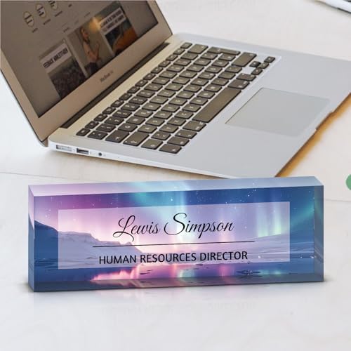 Custom Name Plate for Desk, Office Desk Double sided pattern Name Plate Personalized Office Desk Decor for Women and Men, Teacher Nurse Boss Employee Appreciation Gifts (Aurora, customization) - Image 7